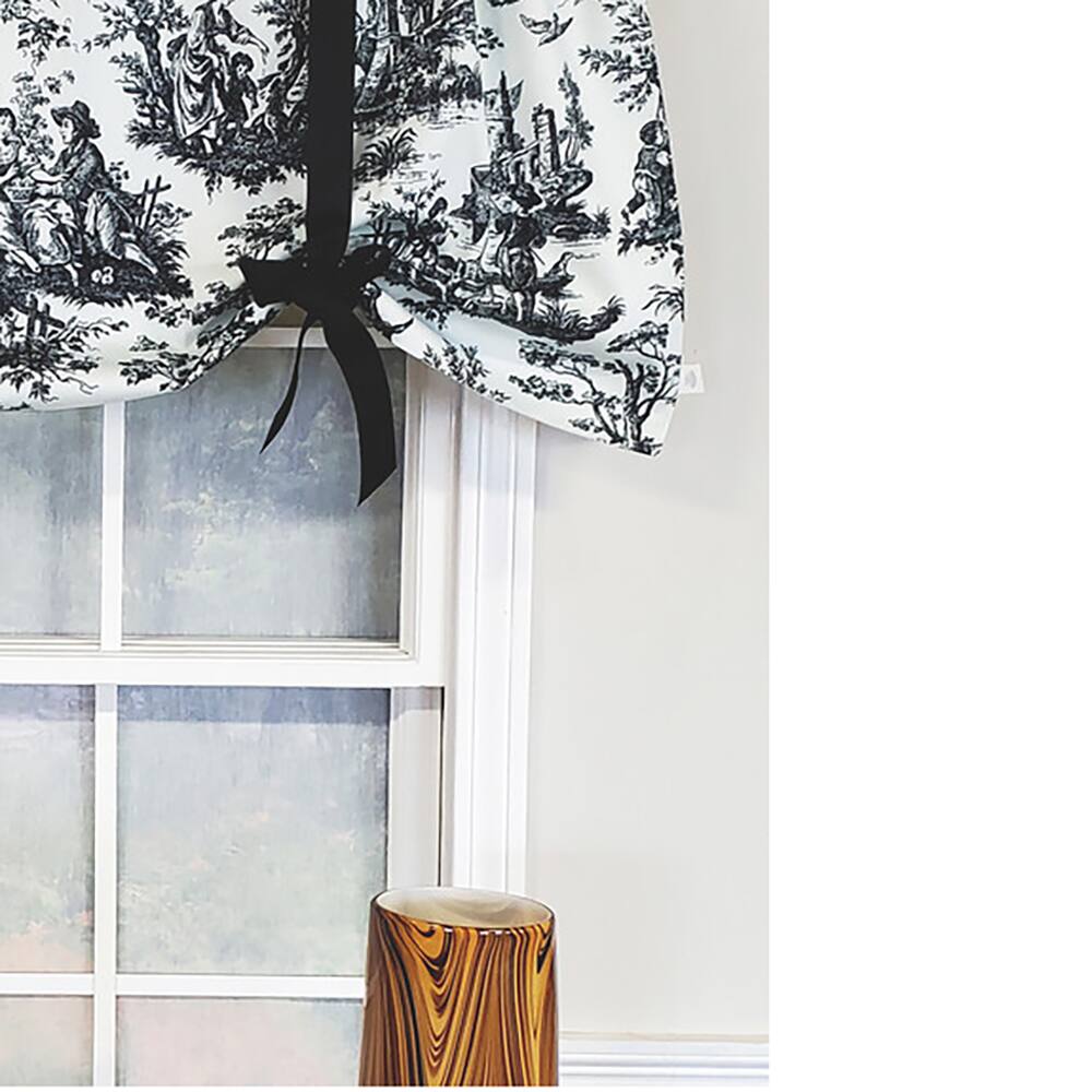 Left. RLF Home - RLF Home Modern Design Classic Pique Tie-Up Window Valance 50" x 18" Black - Black.