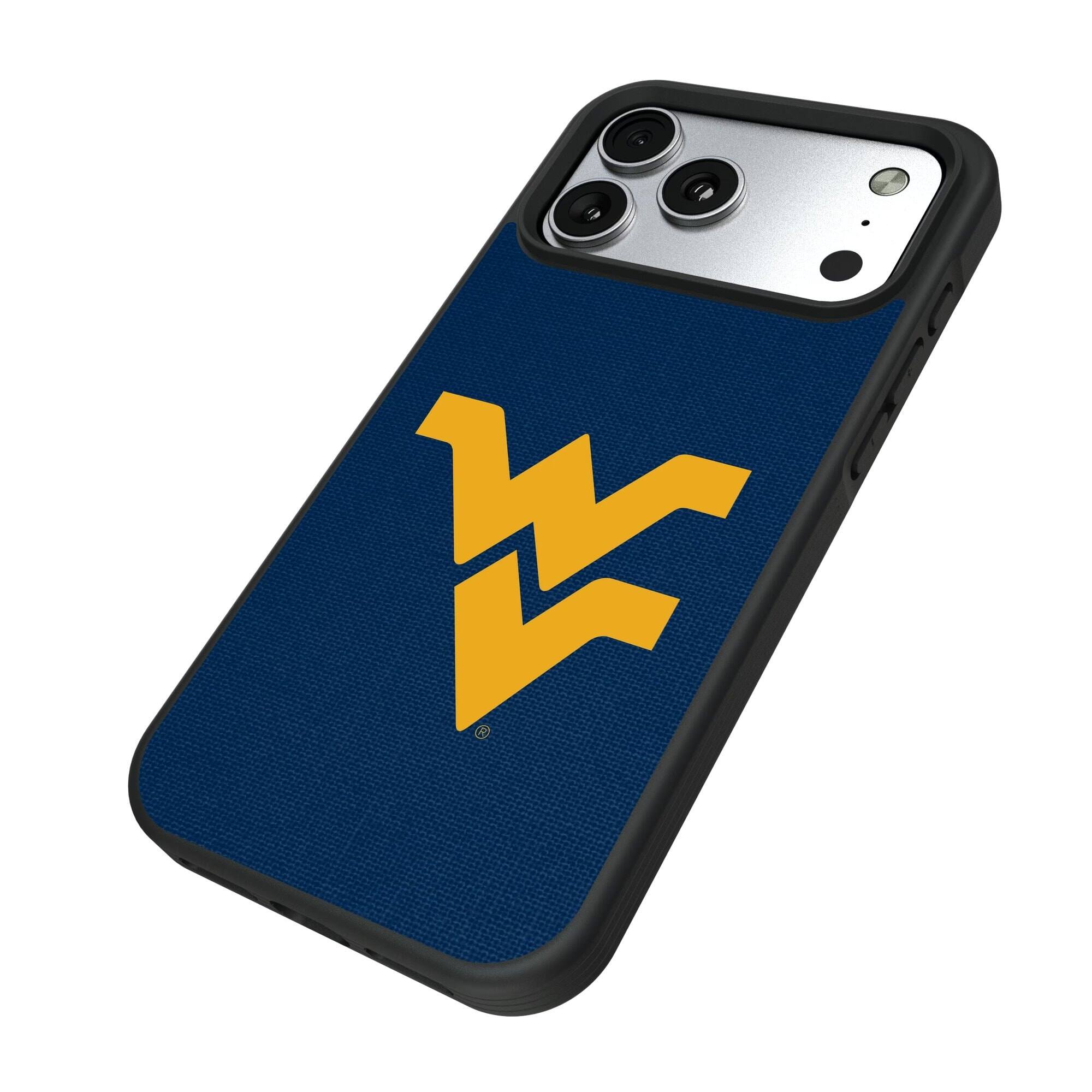 Alt View 1. Keyscaper - West Virginia Mountaineers iPhone Solid Design Bump Case - 15 Pro Max - Multicolor.