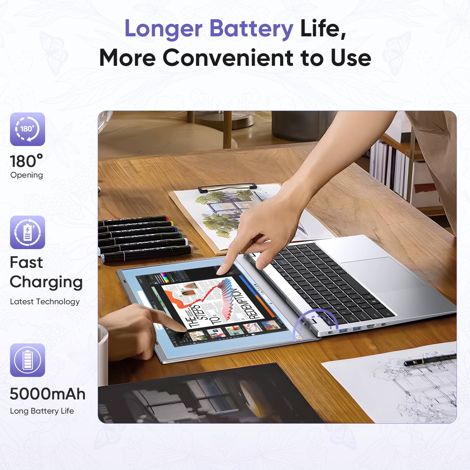 Longer Battery Life, More Convenient to Use

180° Opening

Fast Charging Latest Technology

5000mAh Long Battery Life