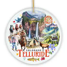 OrnamentallyYou - Artistic Telluride Mountain Town Ornament, Colorado Waterfall Landmark Christmas Gift (Circle) - Multi-colored