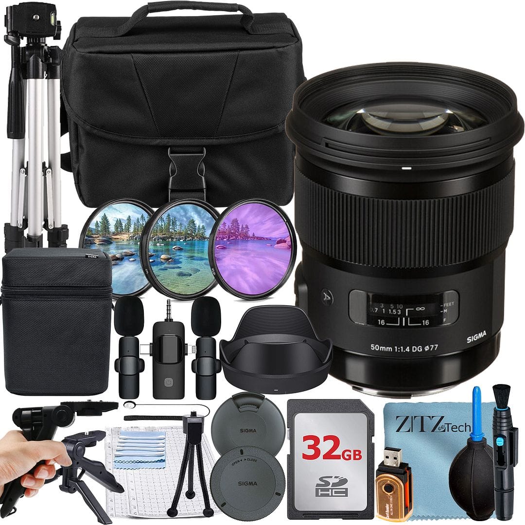Bundle - Sigma - 50mm f/1.4 Art DG HSM Lens for Canon + 32GB Memory Card + Lavalier Microphone + ZeeTech - Black price history on PriceWatchPro