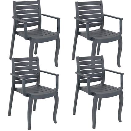 Front. Sunnydaze - Illias Plastic Stackable Patio Armchair - Set of 4 - Gray.