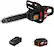 The image features a chainsaw with a 12" blade, along with a 4.0Ah battery and a charger. The chainsaw is designed to be used with a 30cm blade, making it suitable for various cutting tasks. The image also includes a close-up of the chainsaw, showcasing its features and design.