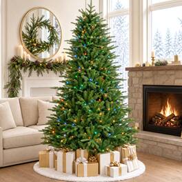 Glitzhome - 7ft Pre-Lit Full Fir Artificial Christmas Tree with 460 RGB Lights - Green