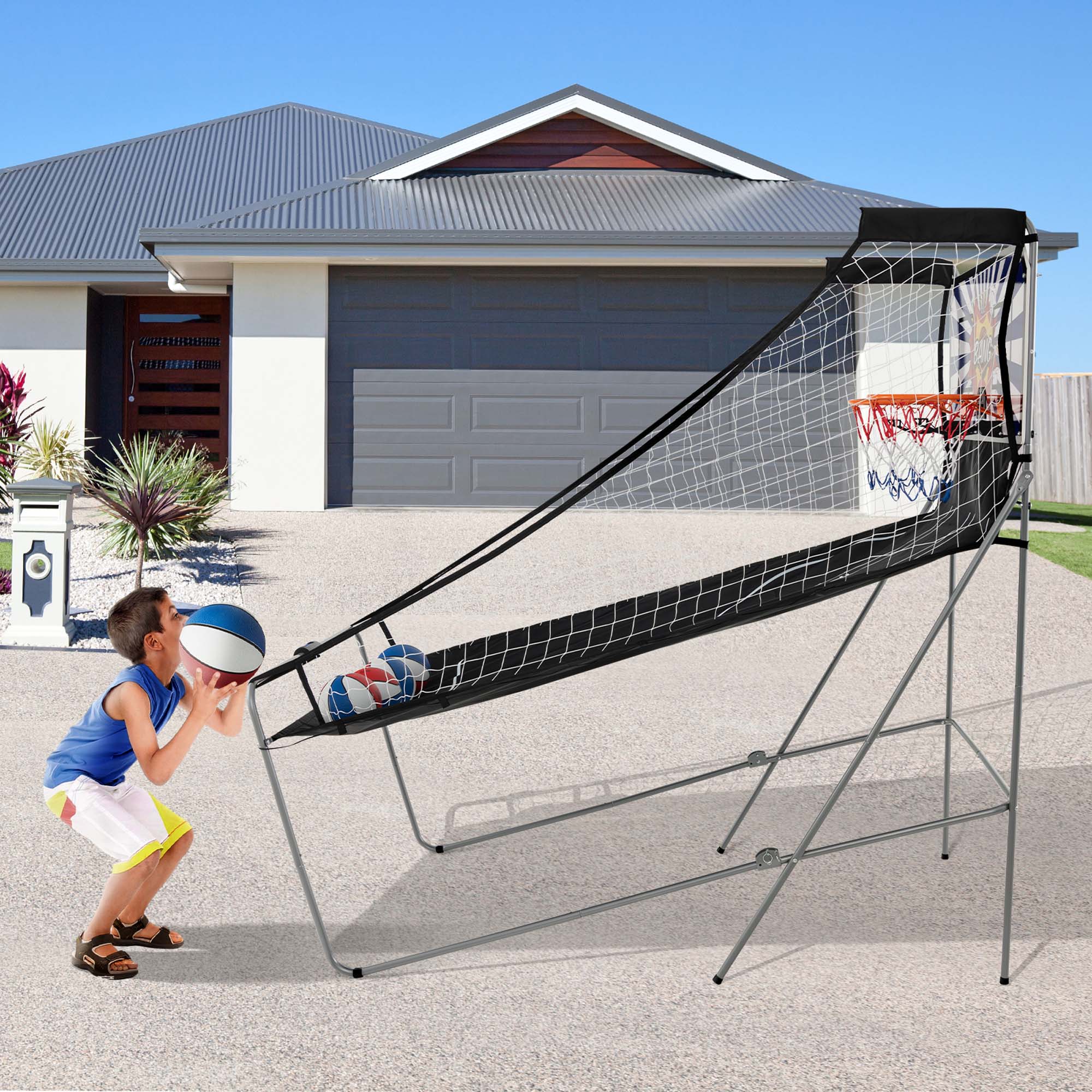 Alt View 12. Costway - Dual Shot Basketball Arcade Game with 8 Game Modes Arcade Sound Electronic Scoring - White.