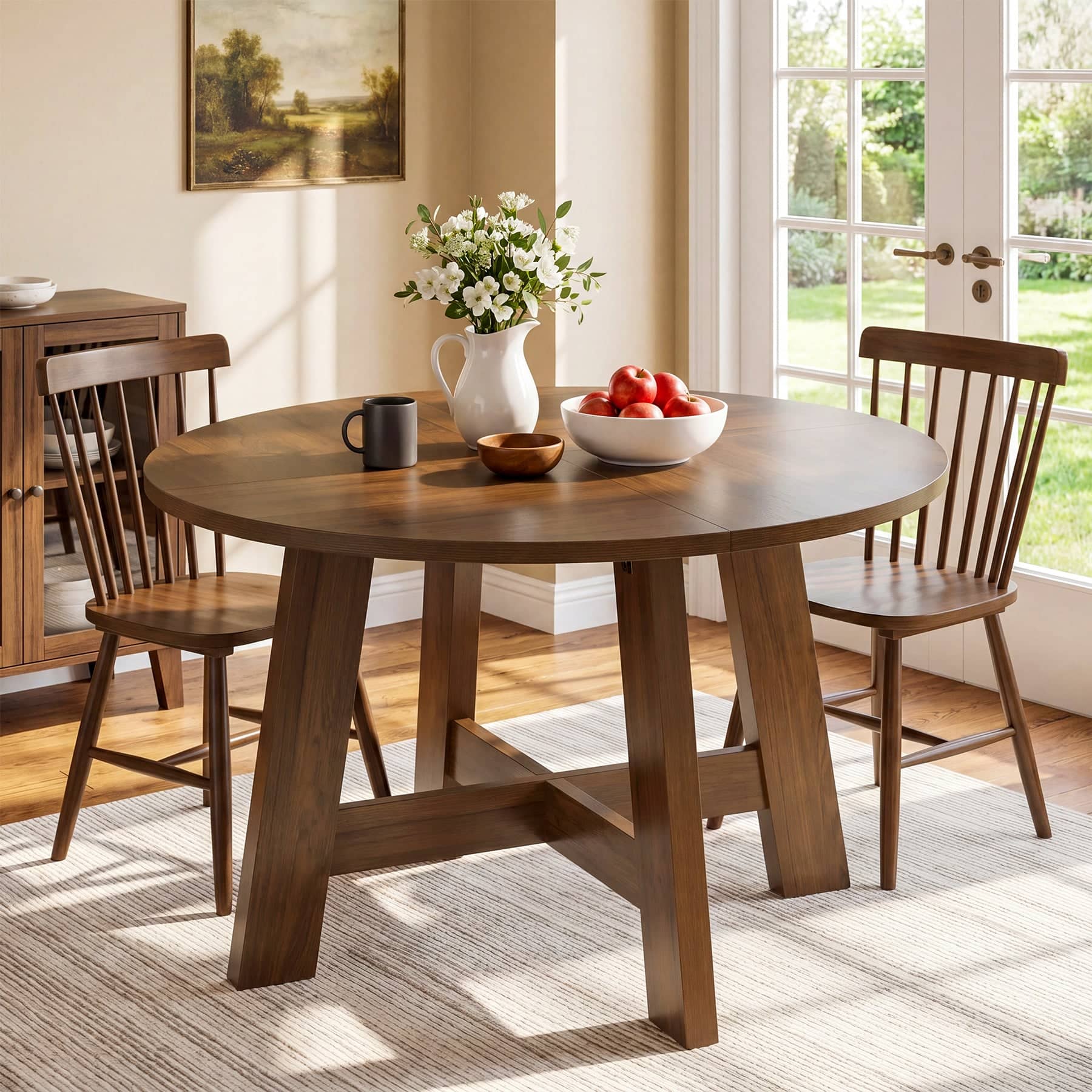 Tribesigns - Dining Table with Engineered Wood Construction and Round Top for Dining Room, Kitchen and Living Room - Brown