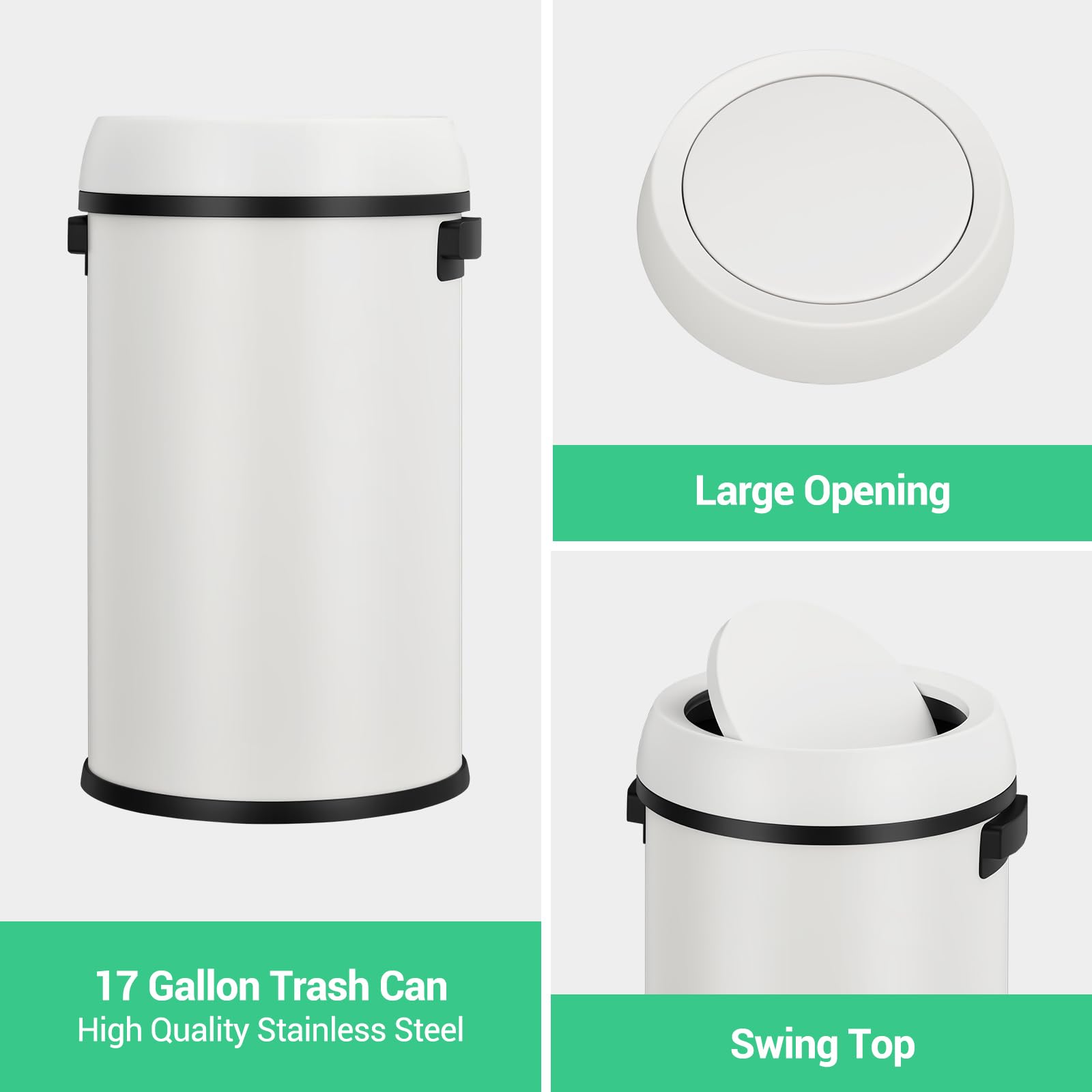 GAOMON 17 Gal/65 L Trash Can with Swing Lid, Stainless Steel Round ...