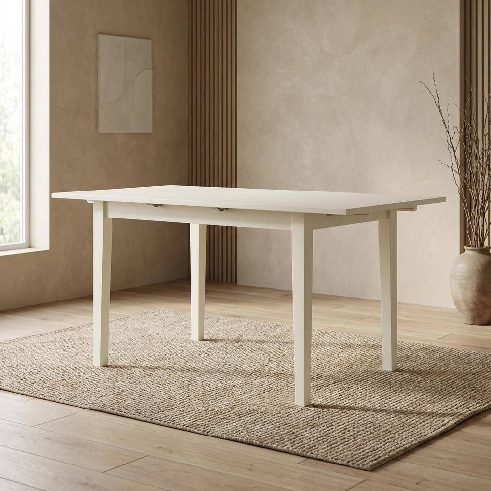 Alt View 4. FurniFact - Linen White Rectangular Dining Table - White.