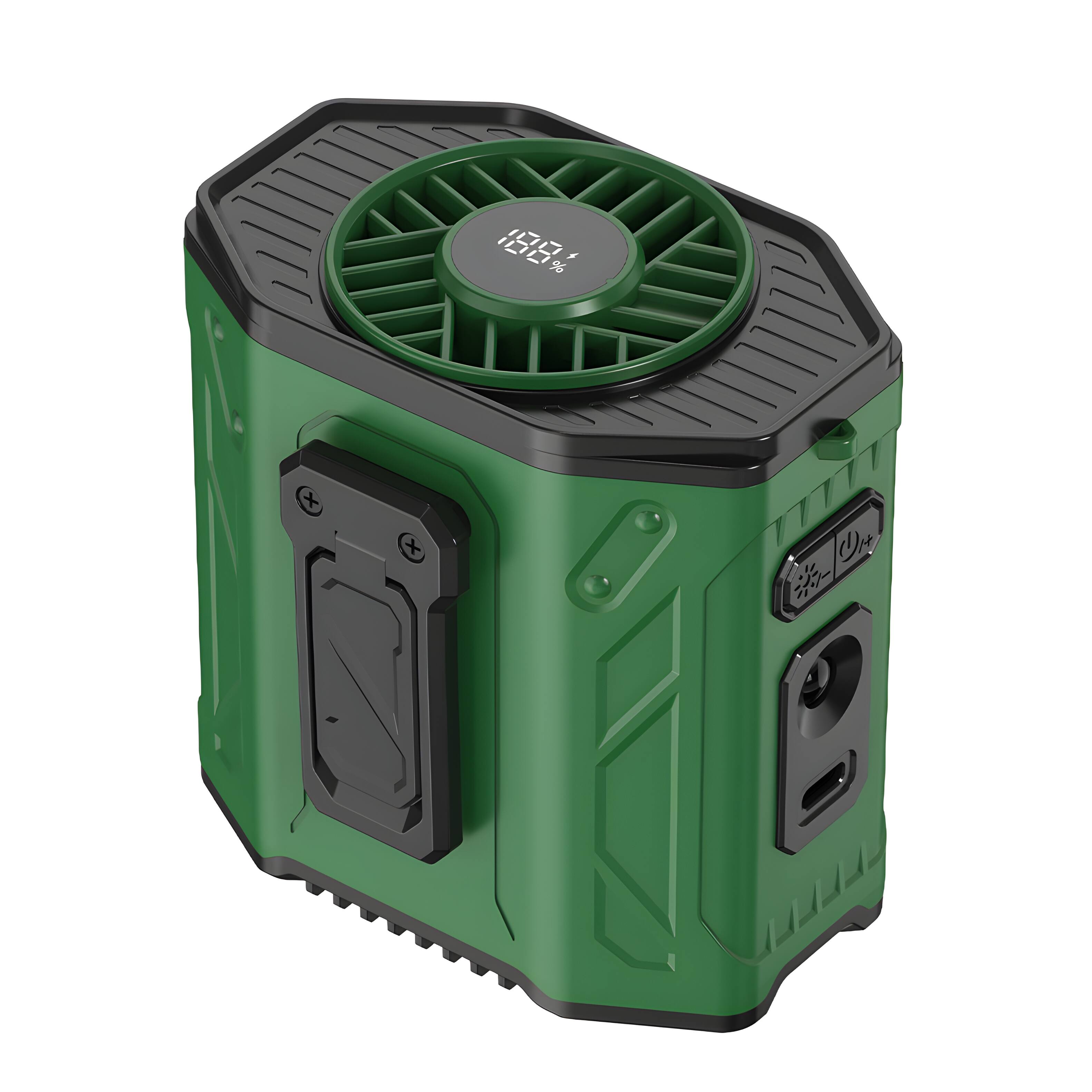 Front. Cluzine - Waist Fan, 100-Speed, 11m/s High Wind, with LED Display, USB Rechargeable, for Outdoor Work & Camping.
