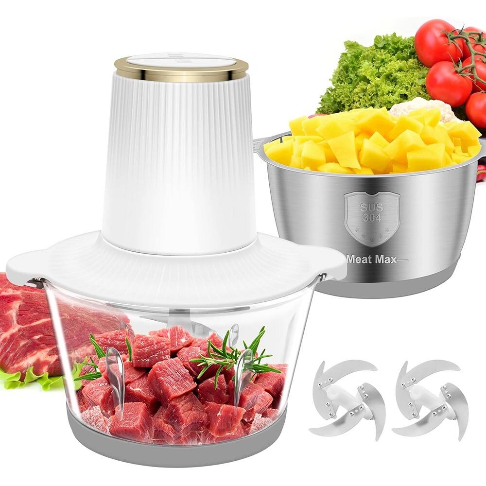 PARKER SLATER - Electric Food Processor 300W, 5-Speed Meat Grinder and Food Chopper with 2 Bowls (8 Cup + 8 Cup), 4 Bi-Level Blades for - Blue