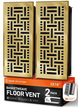 Home Intuition - Basketweave Floor Vent Covers 2X12 Inch with Mesh Cover, Heat and Air for HVAC, 2-Pack - Polished Brass
