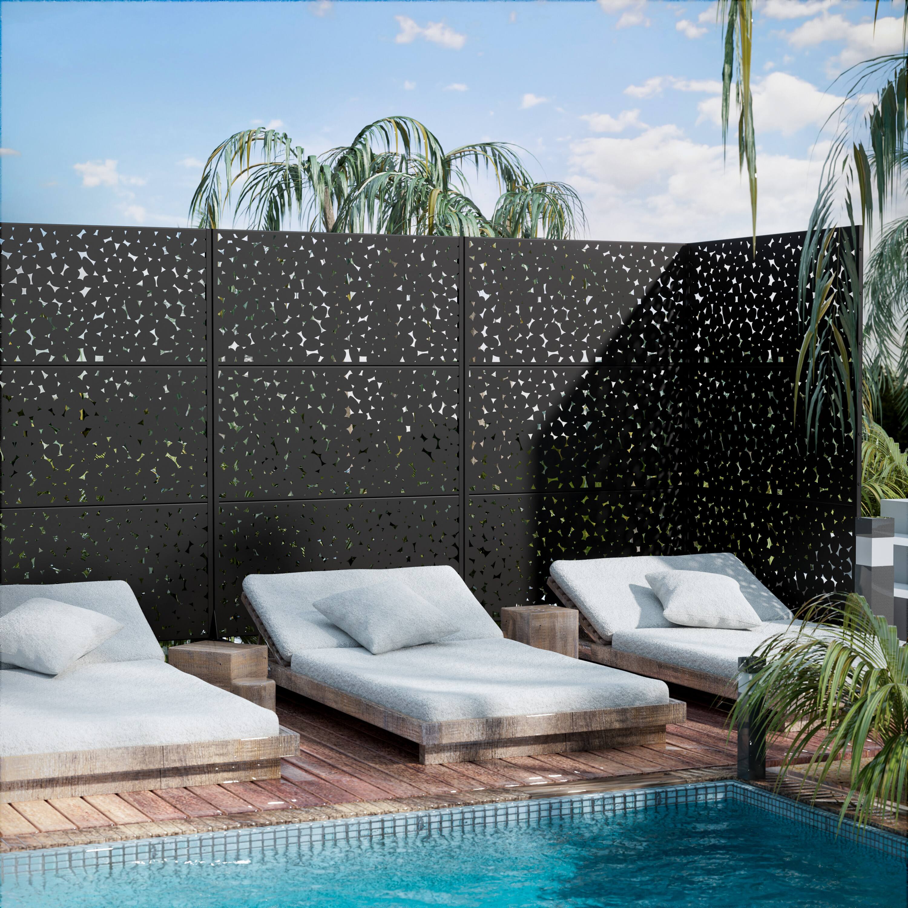 Alt View 3. PexFix - 72 in. x 47 in. Ernie Pattern Metal Outdoor Privacy Screen & Panels, Freestanding Garden Divider Fence - Black.