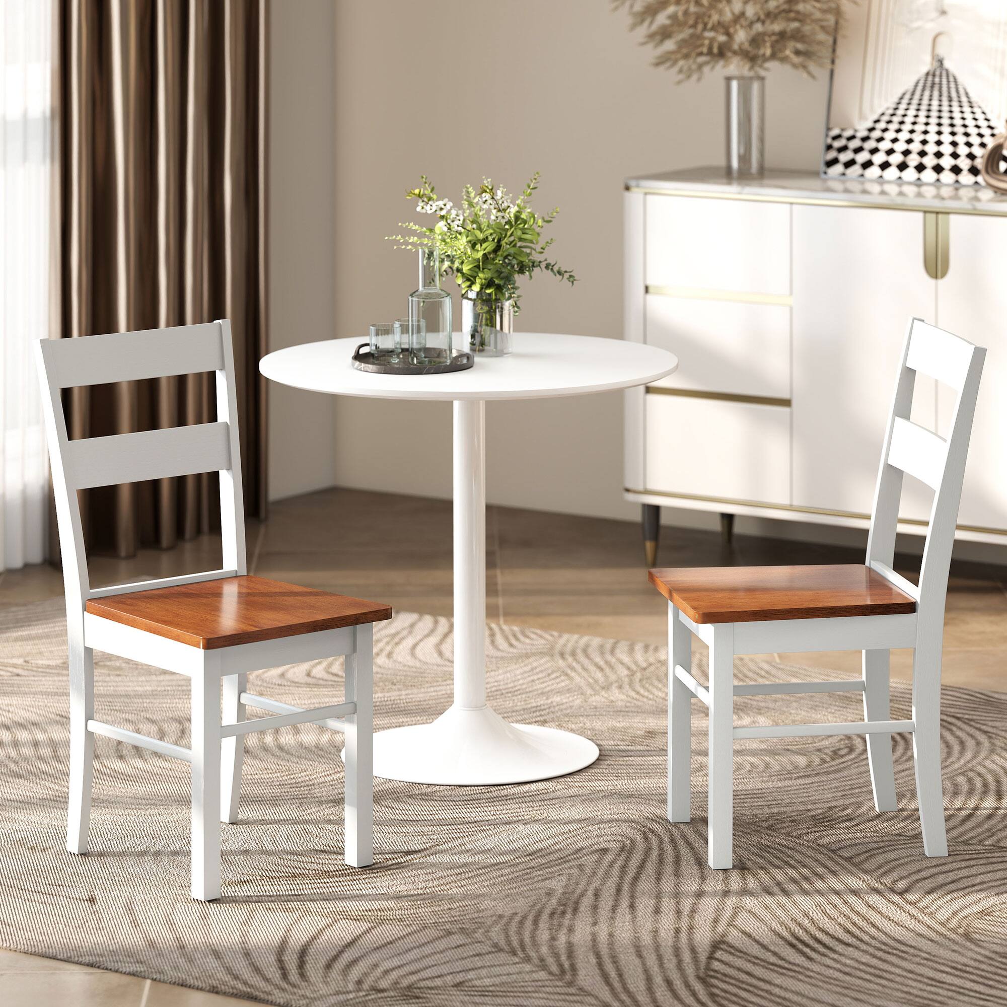 Alt View 1. Homcom - Dining Chairs Set of 2, Farmhouse Kitchen Chairs with Open Back, Rubber Wood Seating - Light Gray.