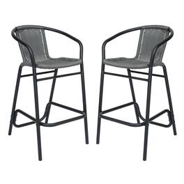 Emma + Oliver - Rhea Set of Two Indoor/Outdoor Restaurant Style Rattan Barstools - Gray