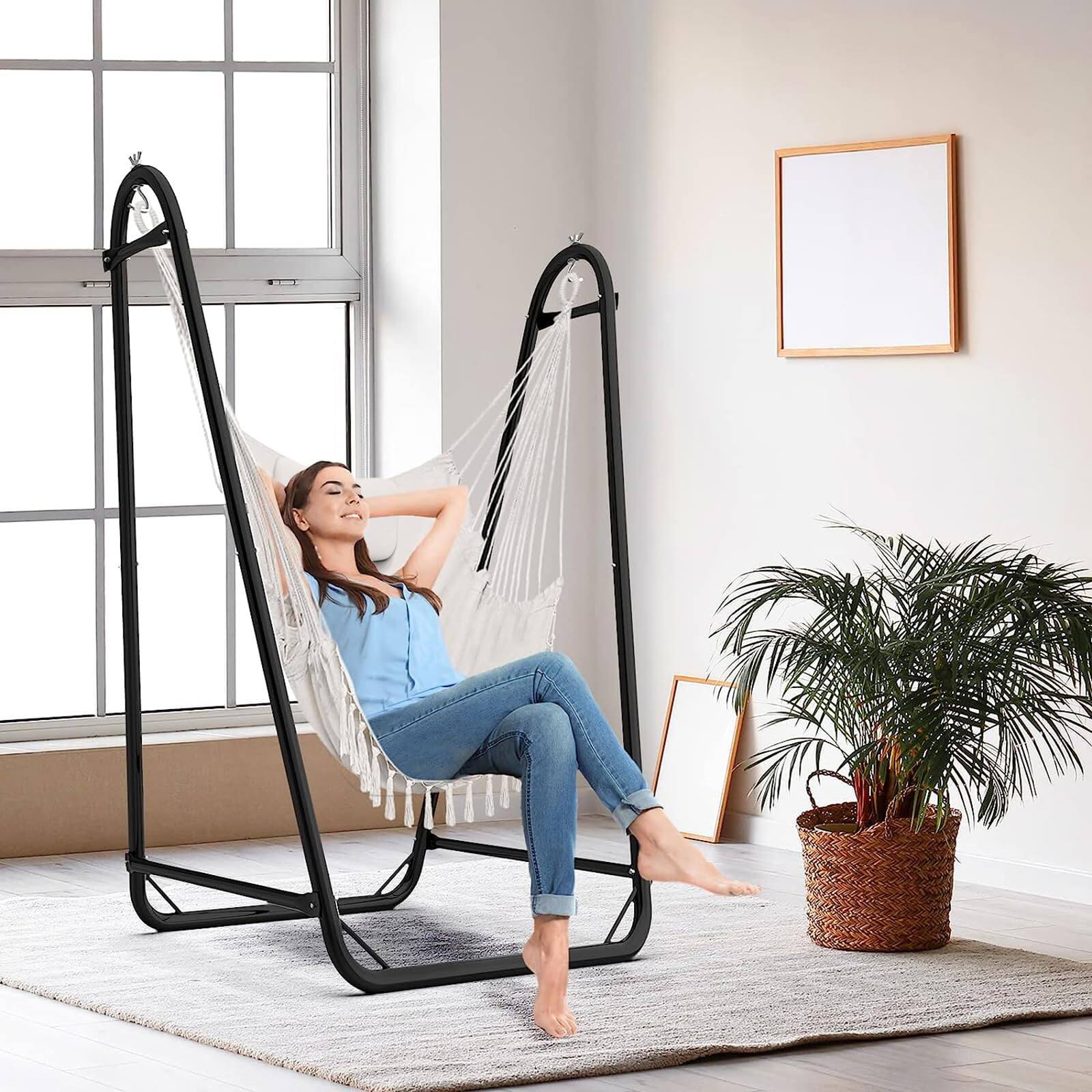 Left. Fabibe - Hammock Chair with Stand,Heavy-Duty Hanging Chair with Stand, for Indoor Outdoor,Sturdy Swing Chair Stand Max Load... - Grey.