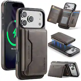 Dteck - for Apple iPhone 17 Pro Max Magnetic Wallet Case,2-in-1 Detachable RFID Blocking Card Slots Pocket,Mag Safe Compatible - Coffee