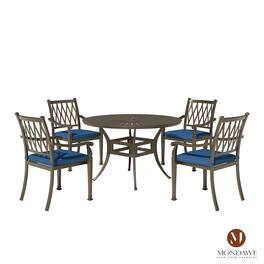 Mondawe - 5 Piece Outdoor Patio Dining Set - Black+Blue