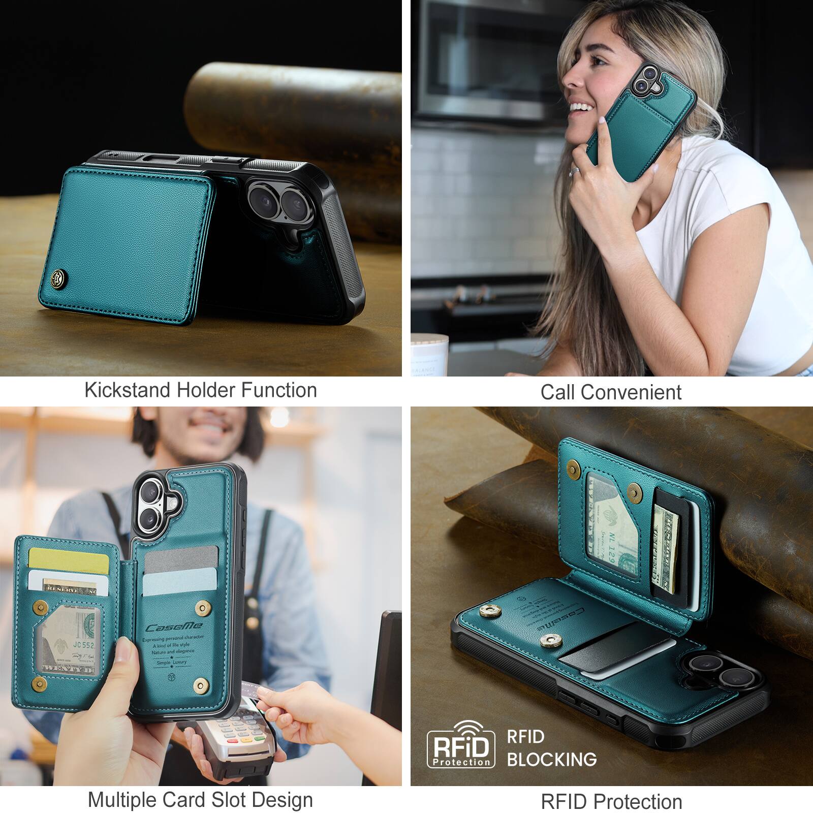 Kickstand Holder Function  
Call Convenient  
Multiple Card Slot Design  
RFID Protection