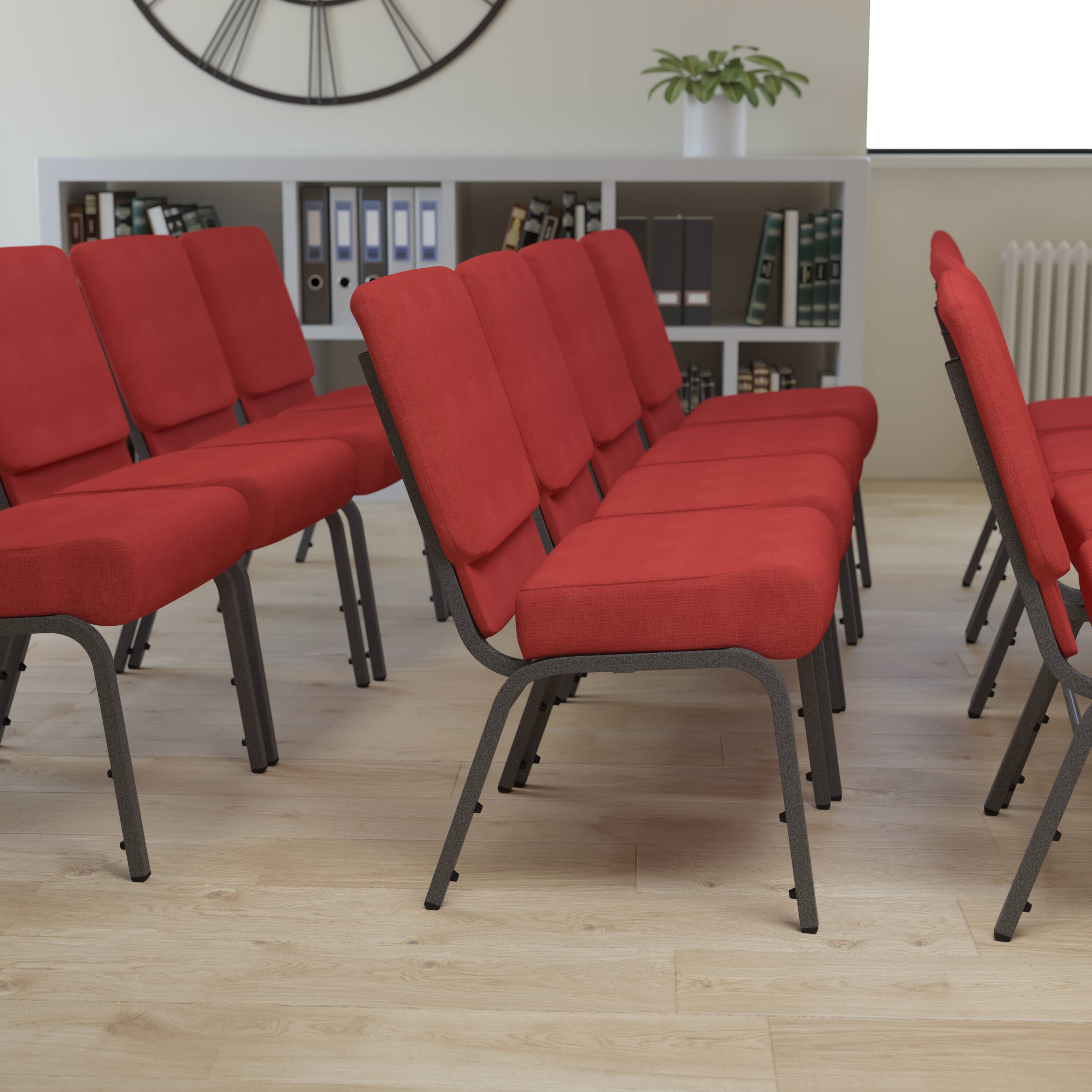 Alt View 1. Emma + Oliver - 21"W Stackable Church/Reception Guest Chair - Crimson Fabric/Silver Vein Frame.