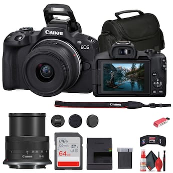 Bundle Canon EOS R50 Mirrorless Camera with 18 45mm Lens + 64GB Bundle Canon EOS R50 Mirrorless Camera with 18 45mm Lens + 64GB