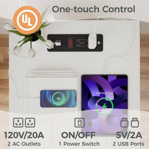 UL One-touch Control Charged 75%  
120V/20A  
ON/OFF  
2 AC Outlets  
1 Power Switch  
5V/2A  
2 USB Ports