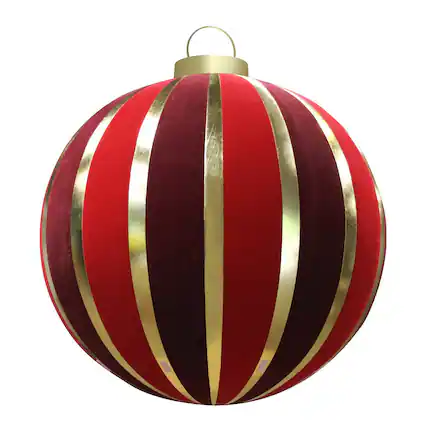 Front. GKI/Bethlehem Lighting - Lighted Inflatable Commercial Outdoor Christmas Ball Ornament - 7.5' - Red and Gold - Red.