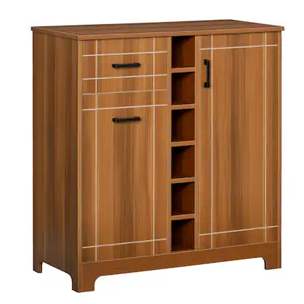 Front. Homcom - Retro Wine Cabinet for 6 Bottles, Wine Rack Sideboard Serving Bar with Glass Holders and 1 Drawer - Brown.