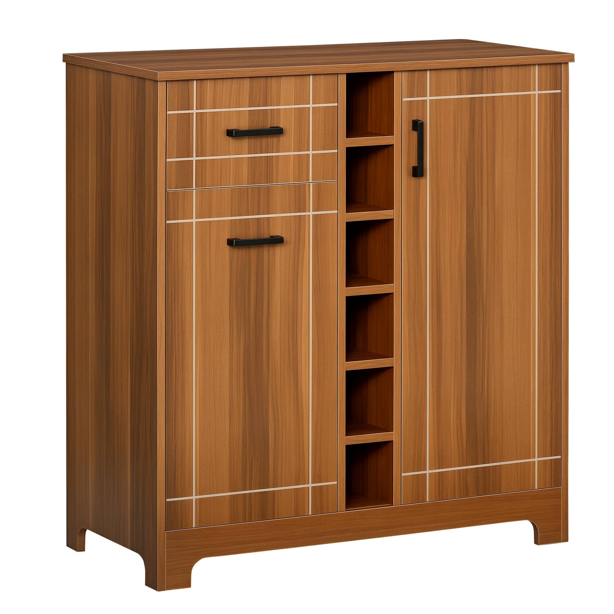 Front. Homcom - Retro Wine Cabinet for 6 Bottles, Wine Rack Sideboard Serving Bar with Glass Holders and 1 Drawer - Brown.