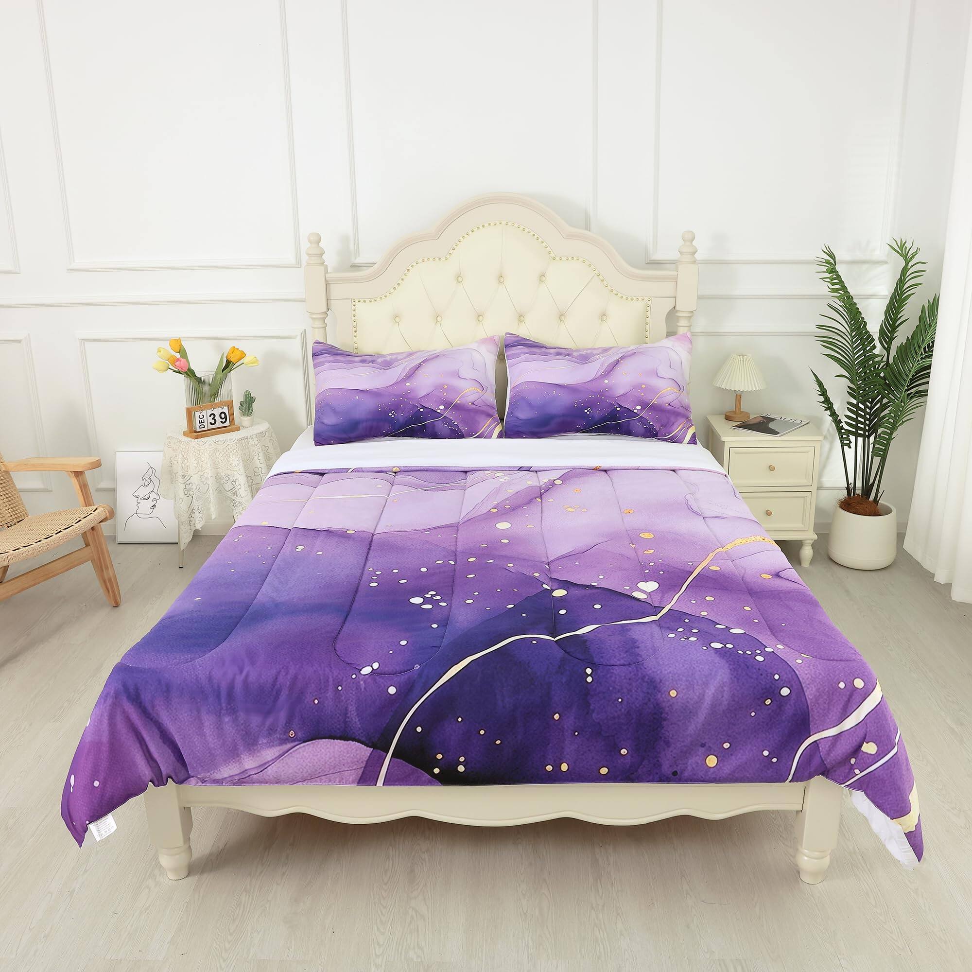 Alt View 3. Earthley Blooms - Comforter Set Twin Light Marble Bedding Sets For Teens Aesthetic Glitter Abstract Marbling Quilts Mauve - Blue Marble-Full.