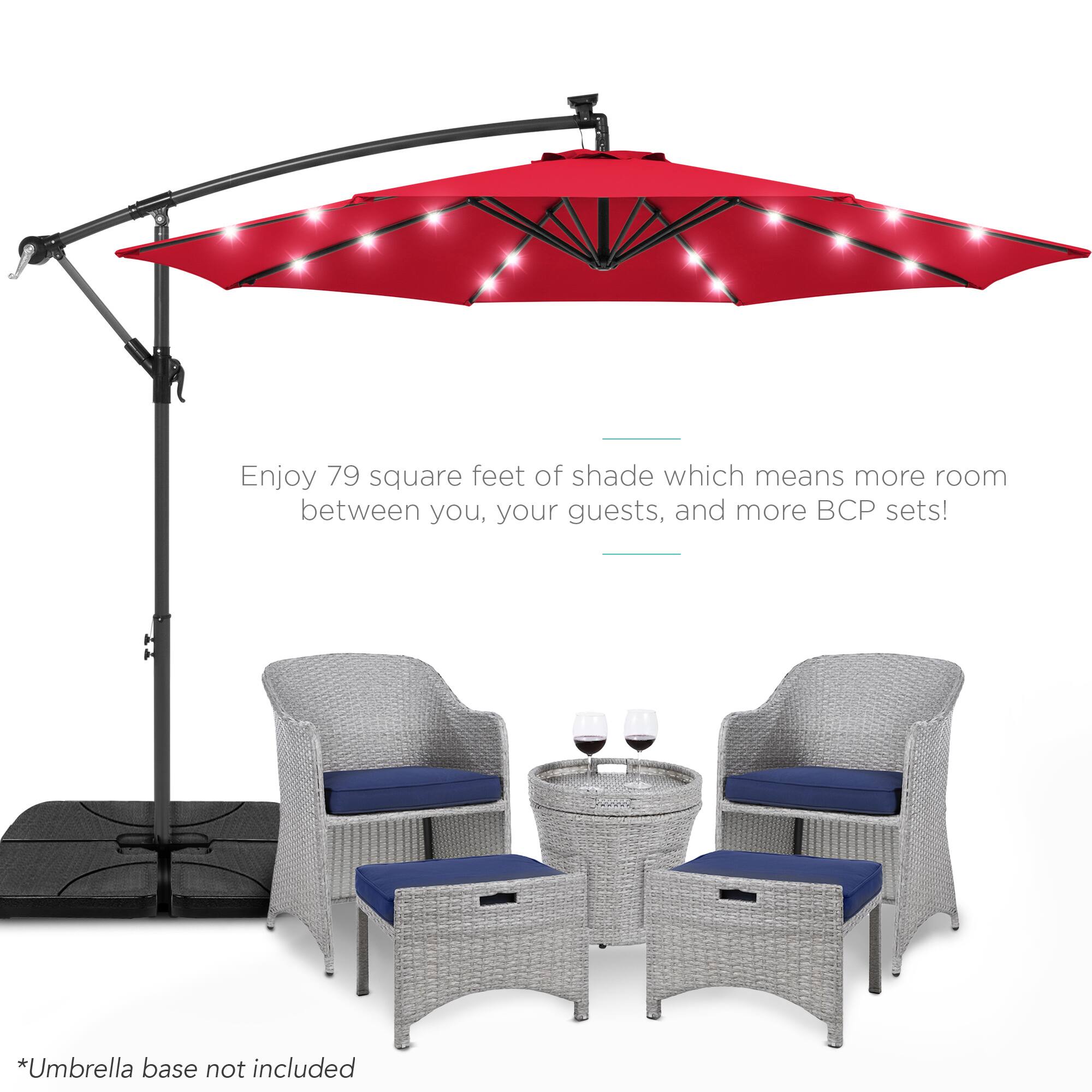 Enjoy 79 square feet of shade which means more room between you, your guests, and more BCP sets!

*Umbrella base not included