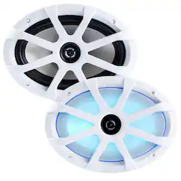 Memphis Car Audio - Memphis Audio 6x9 LED Marine Coaxial Speakers - 1 Pair (2 Units) - OEM Bulk Pack MXA69L With White Grilles - Black/Gray