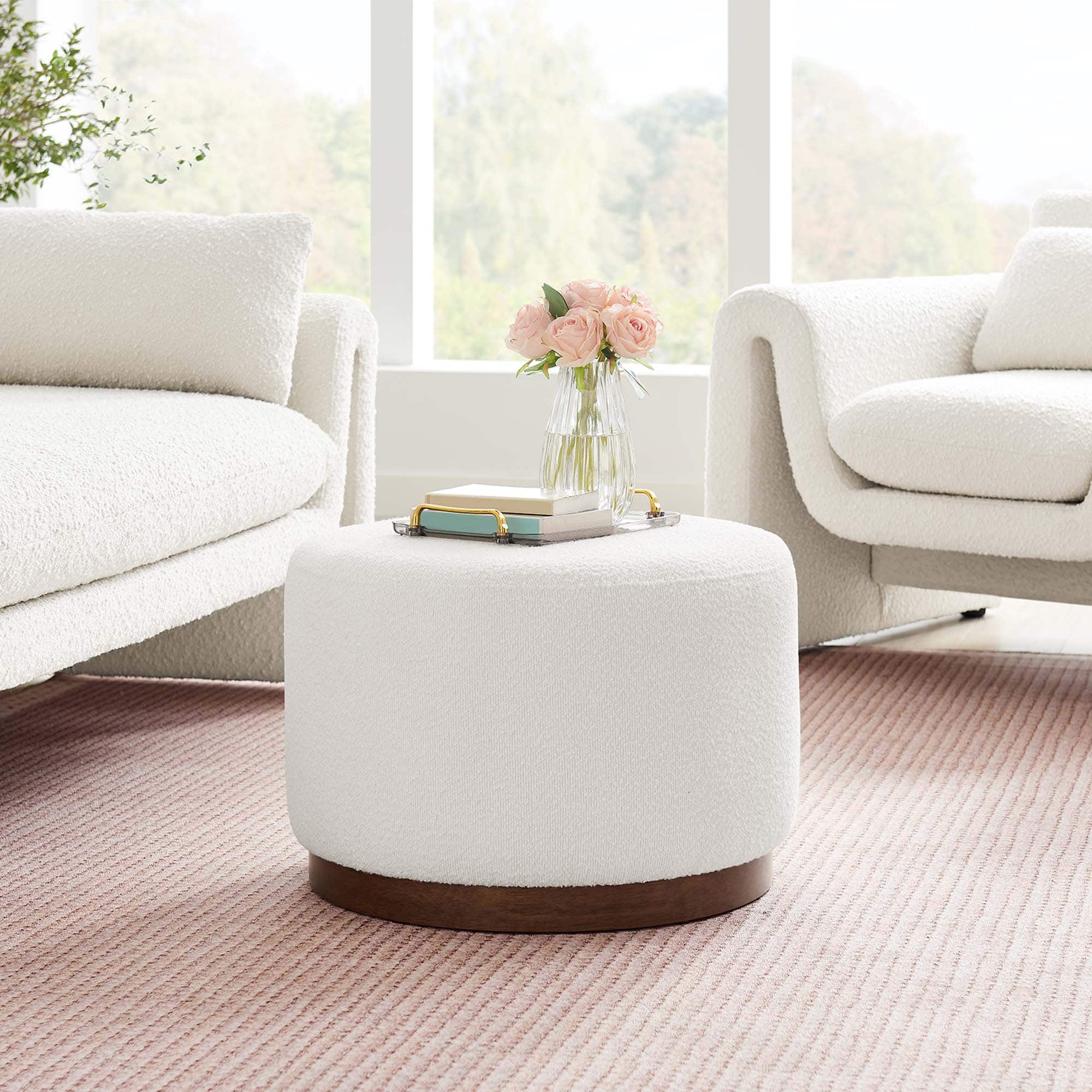 Tilden Large 23" Round Boucle Upholstered Upholstered Ottoman by Modway - Cloud Walnut