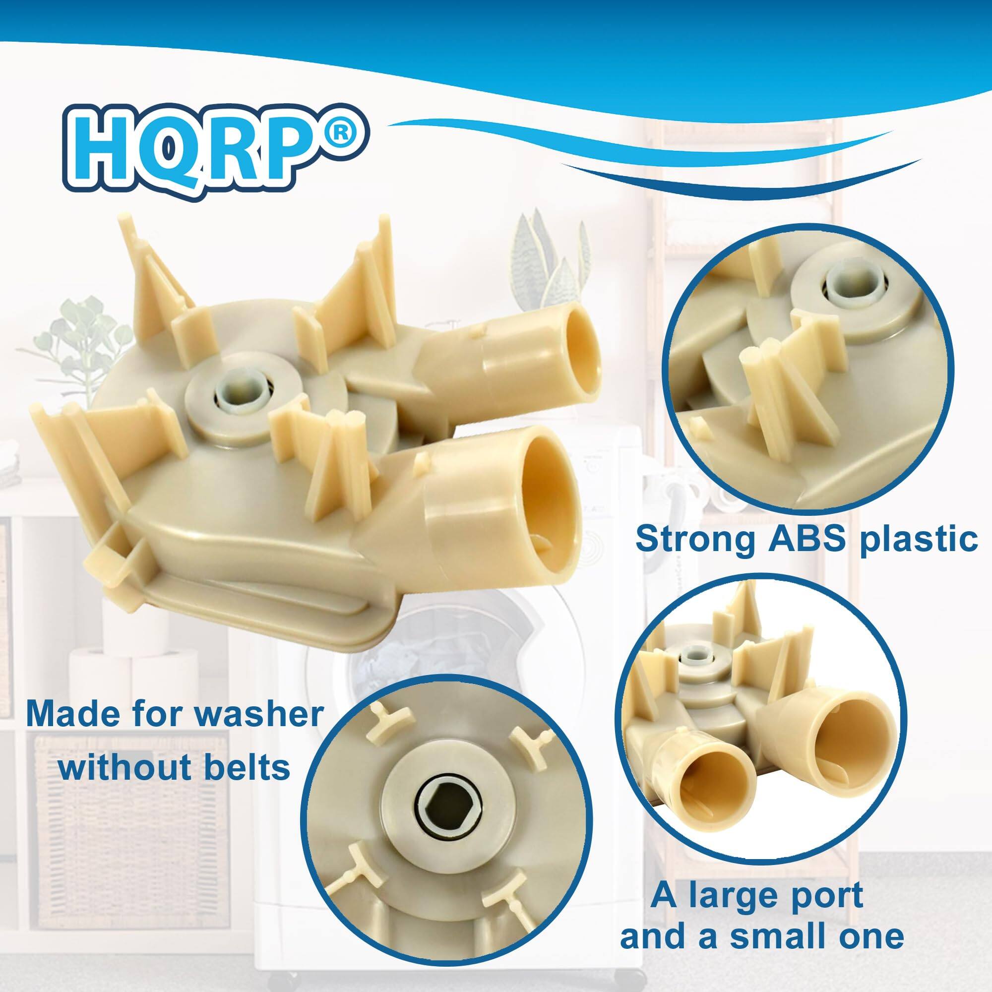 HQRP®

- Made for washer without belts
- Strong ABS plastic
- A large port and a small one