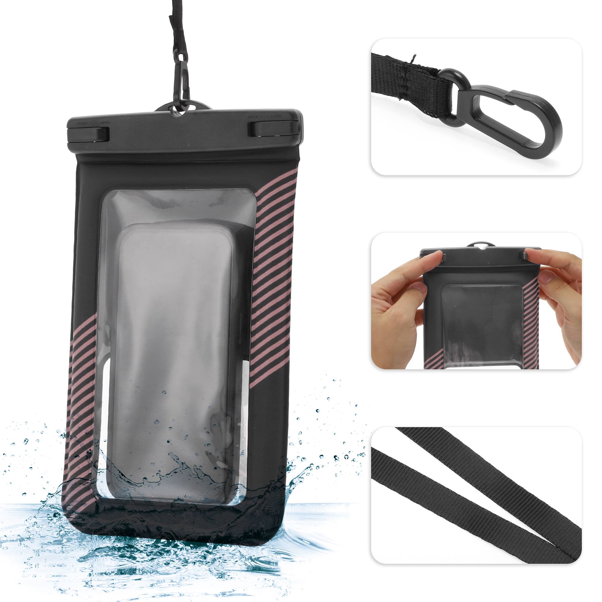 Alt View 2. Unique Bargains - 2pcs Half Stripe Mobile Waterproof Bag Universal Waterproof Case Compatible for Phone 5.51"x9.06" - Black Light Pink.