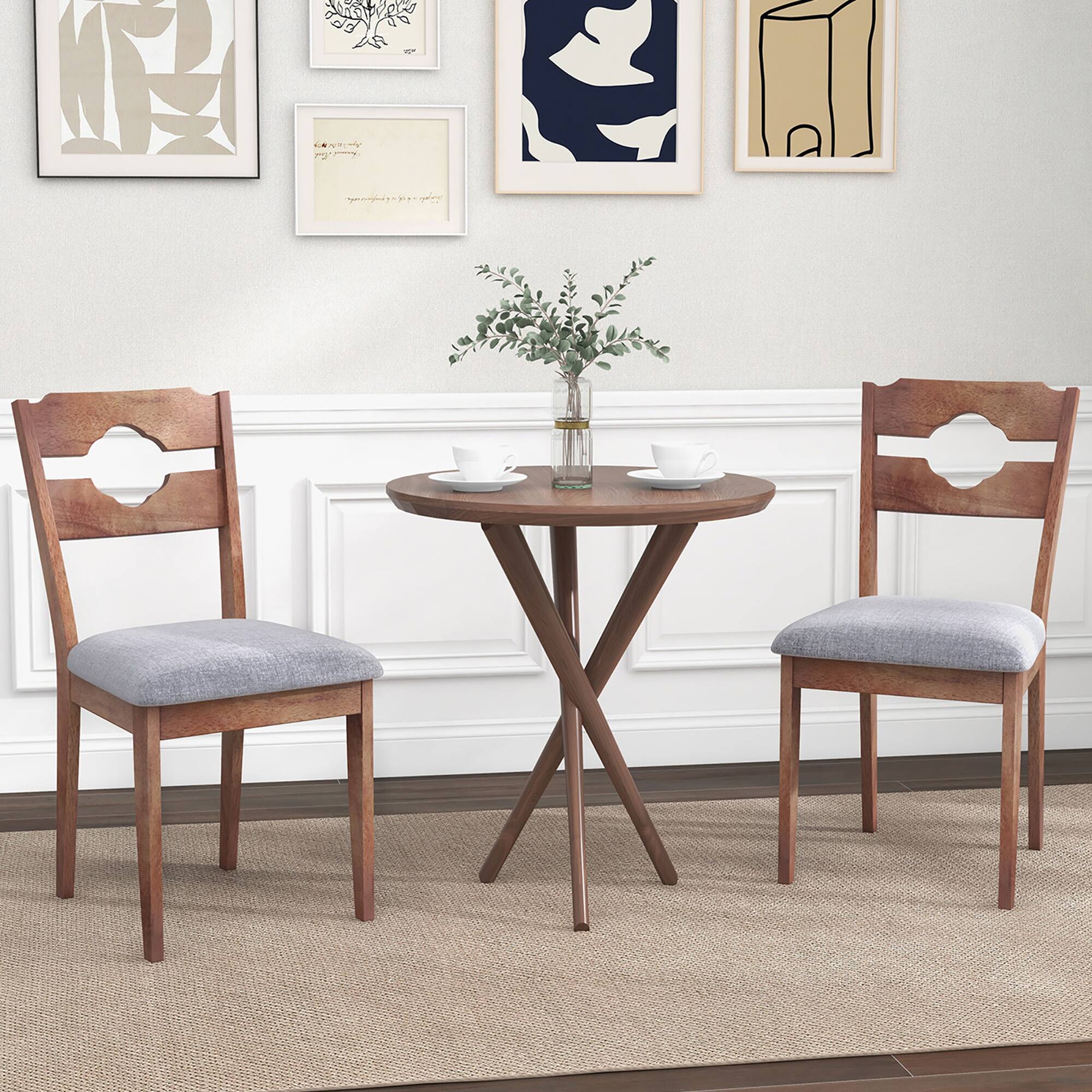 Alt View 4. Gymax - Gymax Set of 4 Dining Chair w/ Padded Seat High Back Rubber Wood Frame Kitchen Chairs - Brown, Grey.