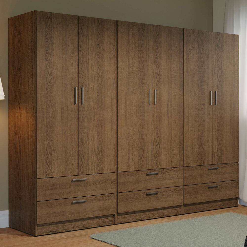 Angle. Madesa - Madesa 6 Doors 6 Drawers Wardrobe with Shelves and Hanging Space 94"L - Rustic - Brown.