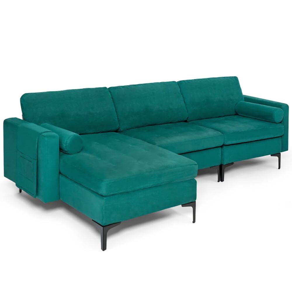 Back. Kadyn - L-Shaped Sectional Sofa Couch with Socket USB Port-3-Seat L-shaped, Sectional Sofa Couch Living Room Sleeper Set - Green.