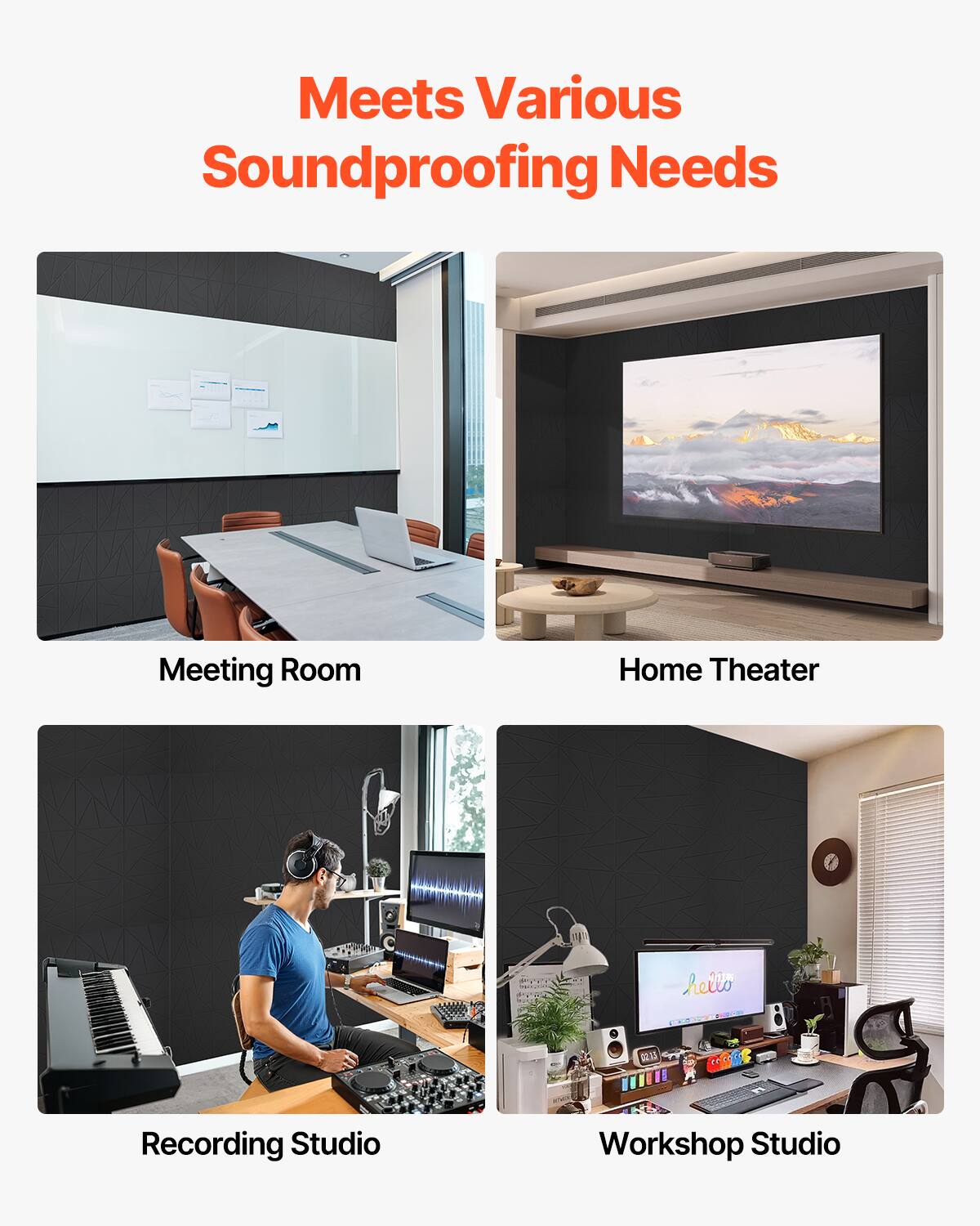 Meets Various Soundproofing Needs

- Meeting Room
- Home Theater
- Recording Studio
- Workshop Studio