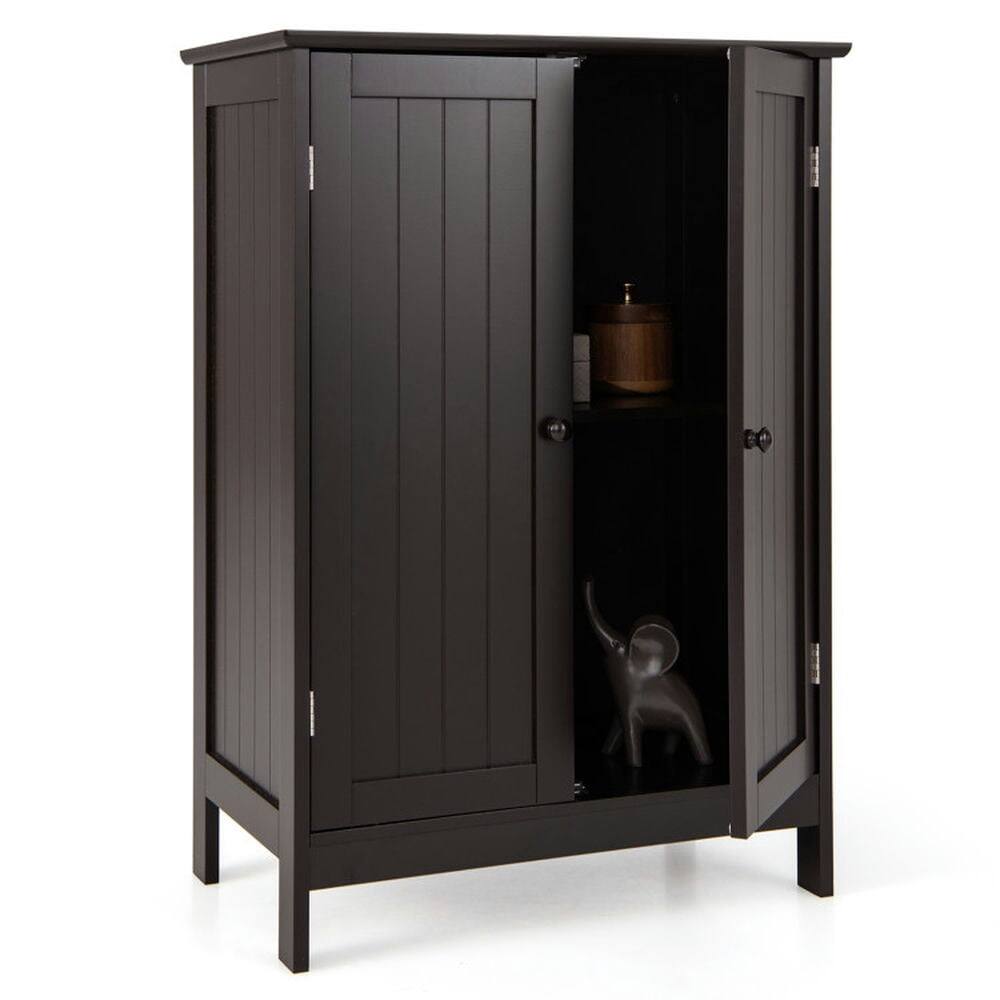 Left. Kadyn - Bathroom Floor Storage Double Door Cupboard Cabinet-Brown, Bathroom Cabinets for Entryway Storage, Home Office Furniture - Brown.