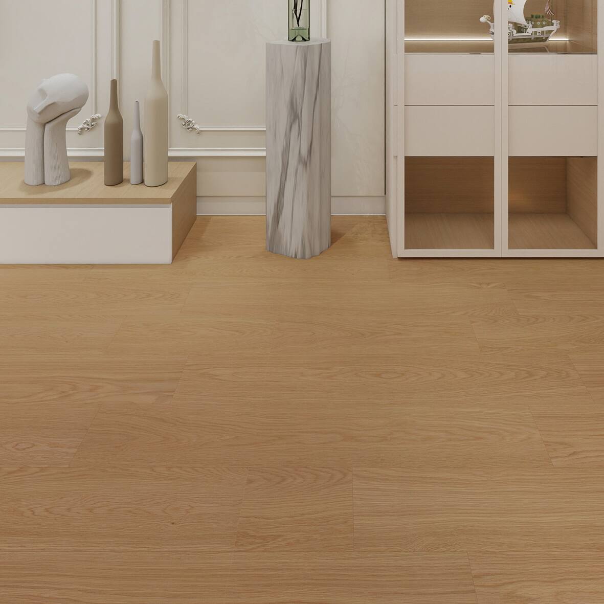 Angle. Dotfloor - Superoak Lite Laminate Flooring - 48"x7.7" Planks, 10 Planks/Box (25.6 sq ft/Box), 9.5mm Thick, AC4 Wear Rating - Smoked Umber.