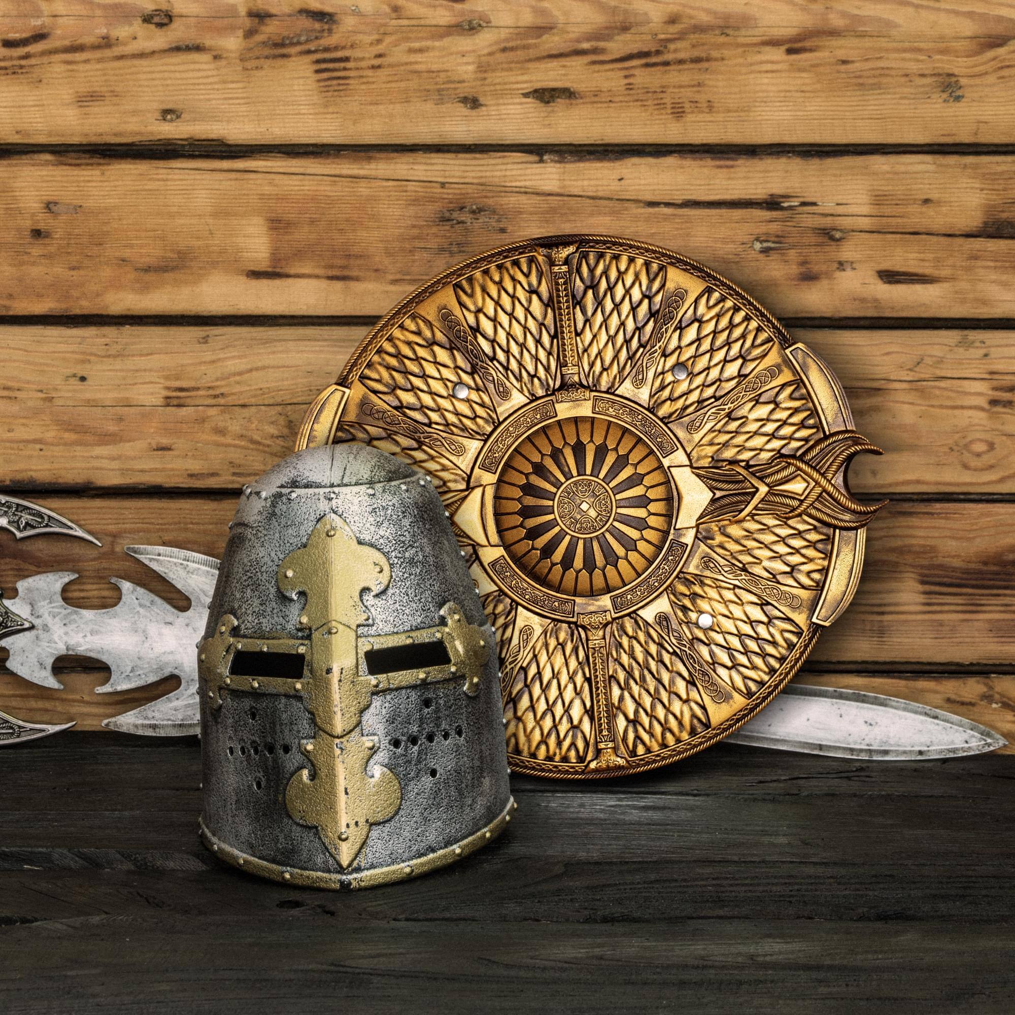 Alt View 1. Underwraps - Gold Circle Shield 20 Inch Foam Adult Costume Accessory - Gold.