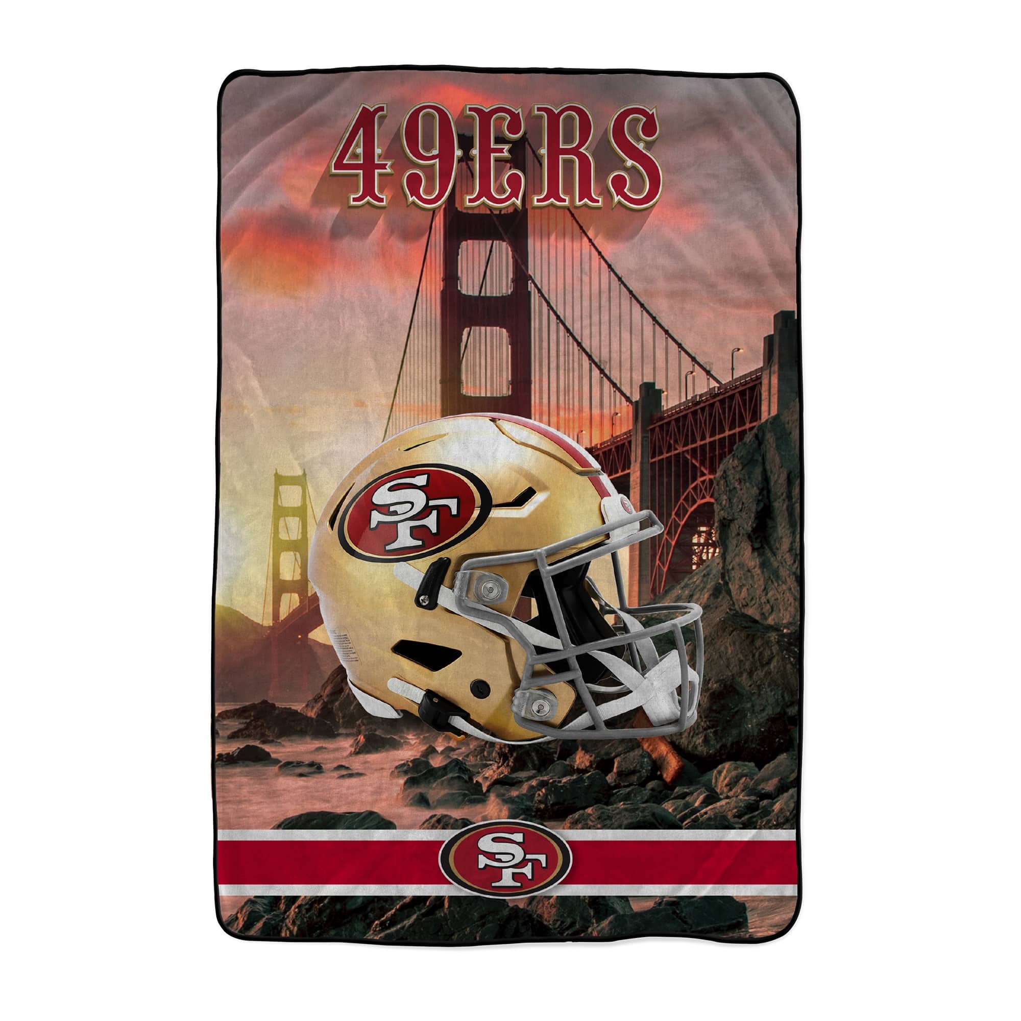 Front. Pegasus - San Francisco 49ers 66" x 95" Oversized Skyline Series Helmet Ultra Cozy Blanket - Multicolor.