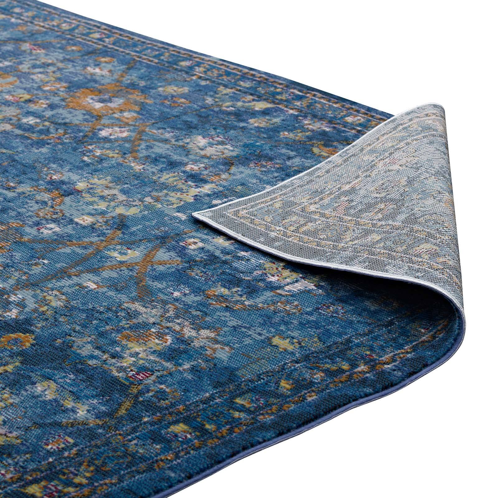 Alt View 3. Modway - Minu Distressed Floral Lattice Area Rug - Dark Blue Yellow and Orange.