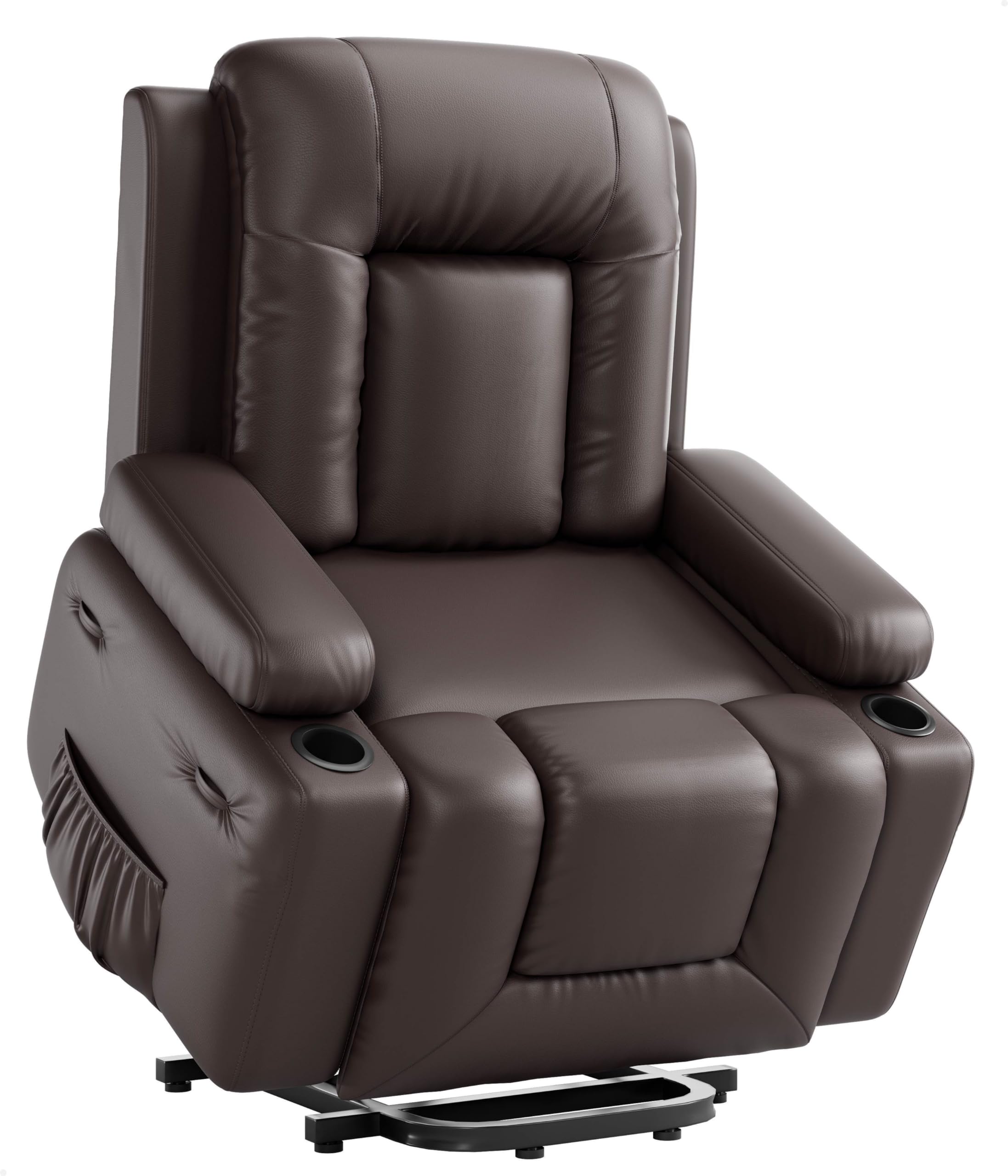 Jojoka - 41.7" Wide Oversized Power Lift Recliner with Heat and Massage, PU Leather Recliner Chair for Elderly - Coffee