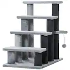 Front. Pawhut - Cat Stairs, 2 in 1 Tree Tower Steps, Scratching Posts, Hanging Ball, 4-Step Climbing Tower, for Bed, Sofa - Light Grey.