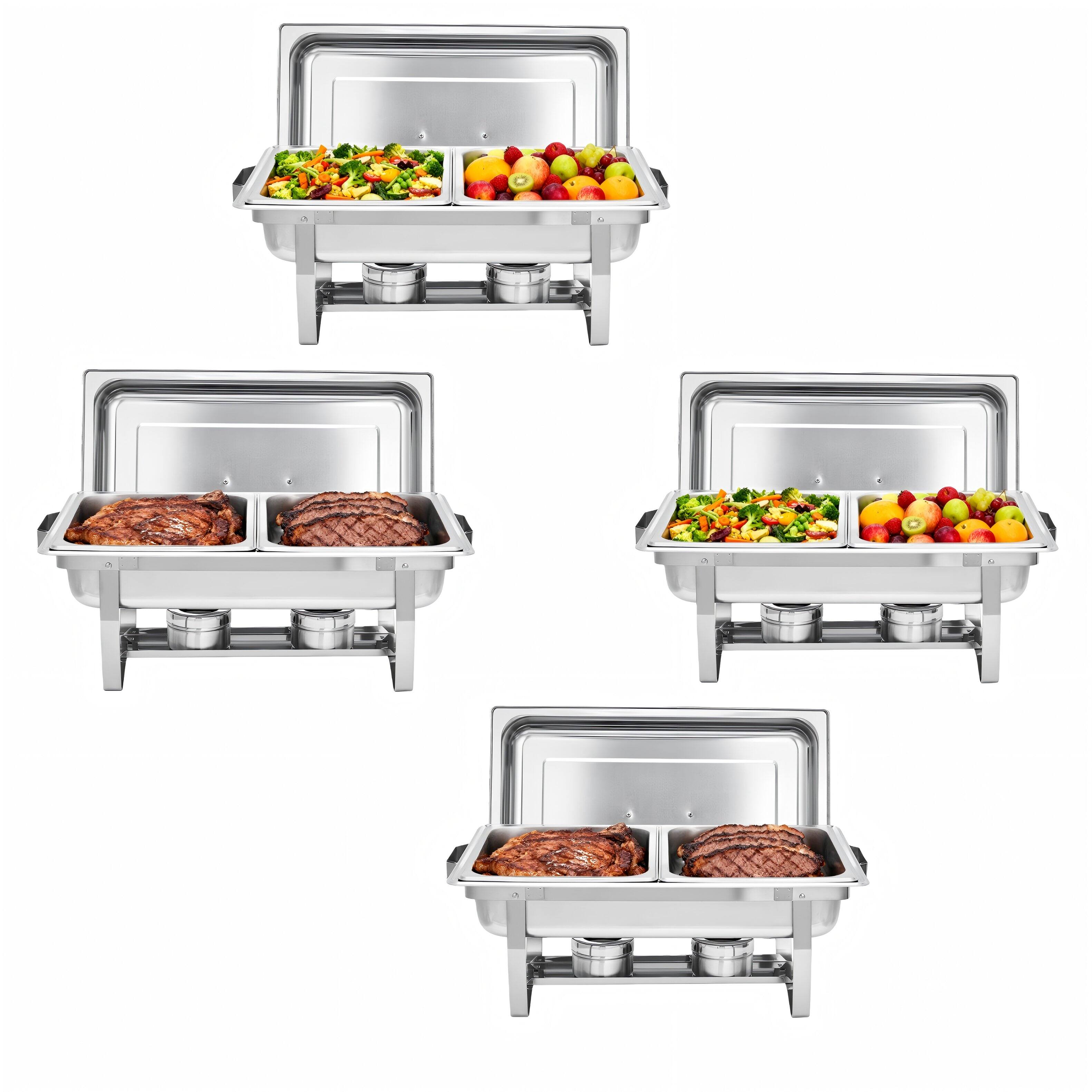 Front. GARVEE - 4 Pack Chafing Dishes for Buffet, 8 Qt Buffet Servers and Warmers Sets, Rectangular Stainless Steel Chafing Dishes - Silver.