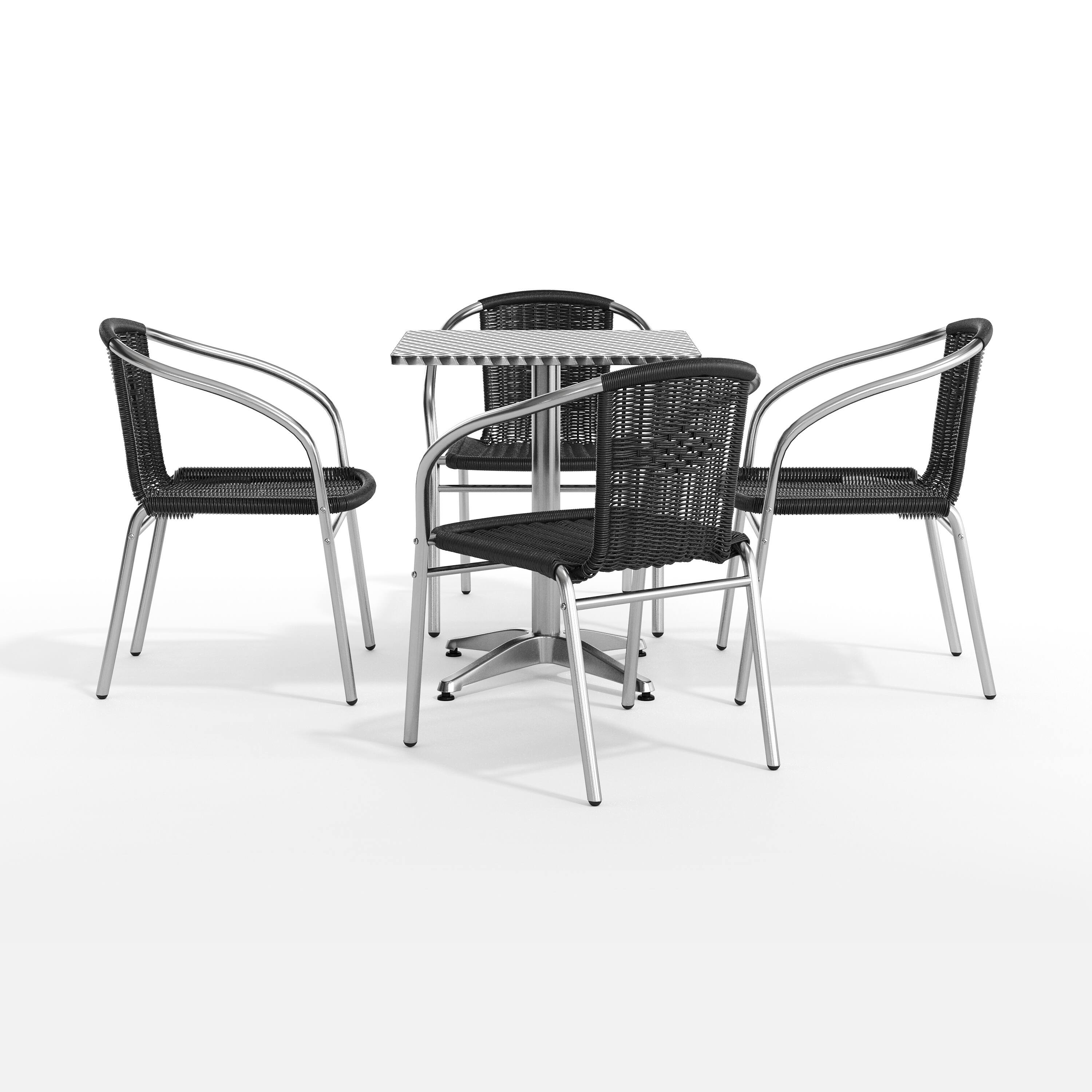 Alt View 10. Emma + Oliver - 23.5" Square Aluminum Garden Patio Table Set with 4 Rattan Chairs - Black.