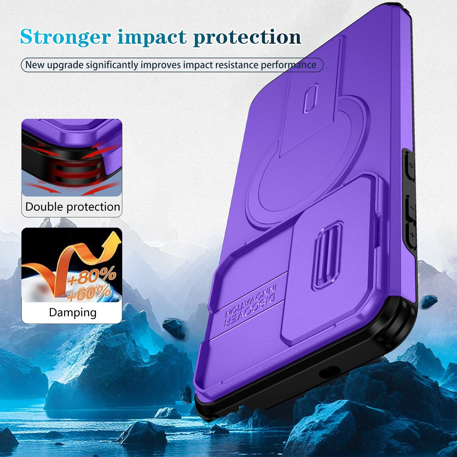 Stronger impact protection  
New upgrade significantly improves impact resistance performance  
Double protection  
+60% +80% Damping