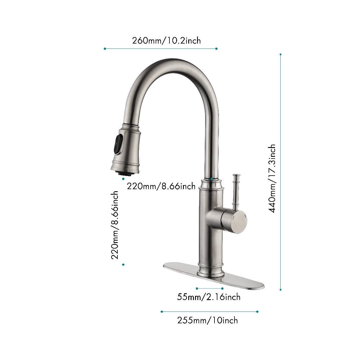 260mm/10.2inch  
220mm/8.66inch  
220mm/8.66inch  
55mm/2.16inch  
255mm/10inch  
440mm/17.3inch