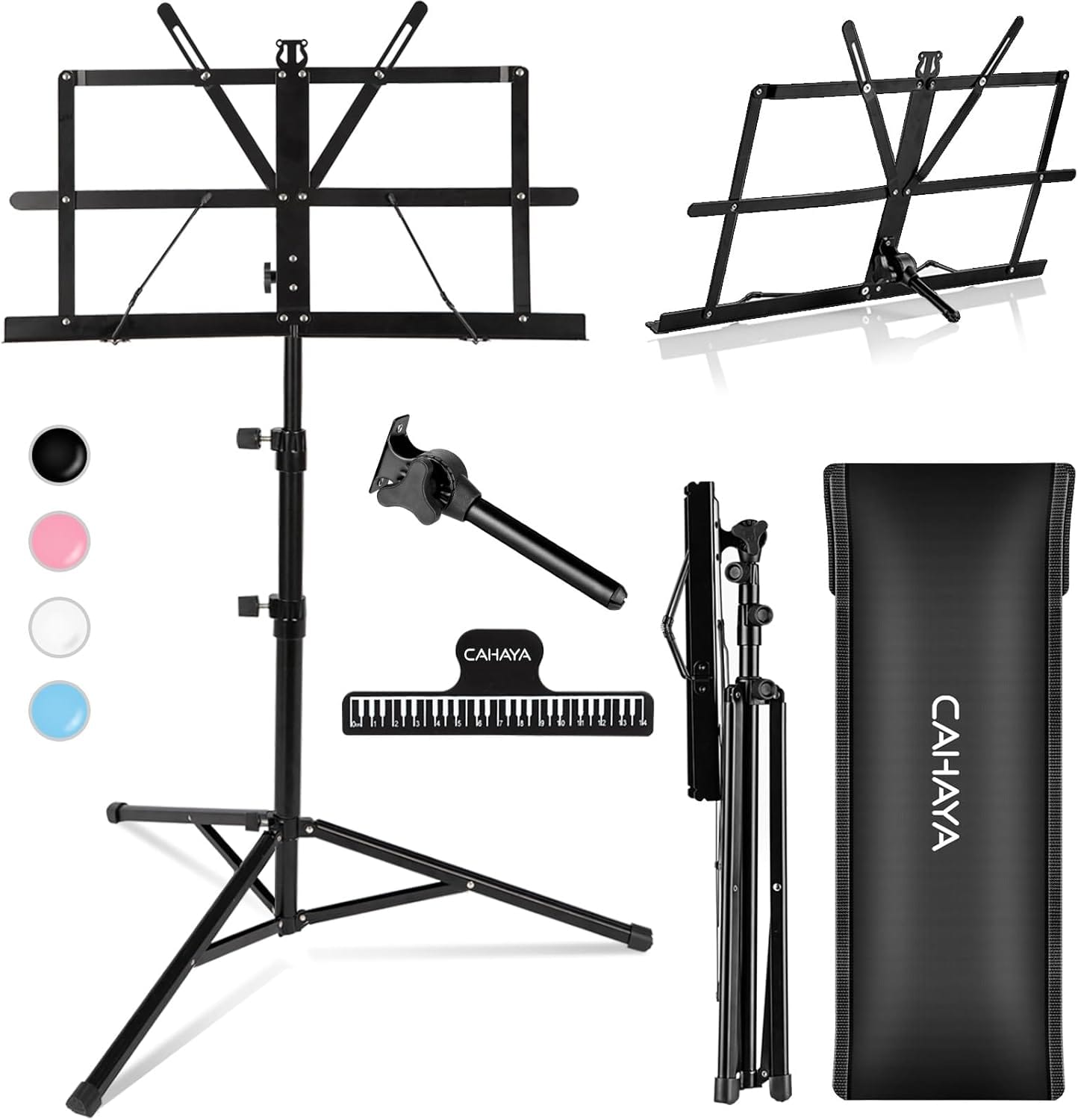 CAHAYA - Portable Sheet Music Stand: Dual Use Desktop Book Holder Folding Lightweight Height Adjustable 54.3" CMS0204 - Black